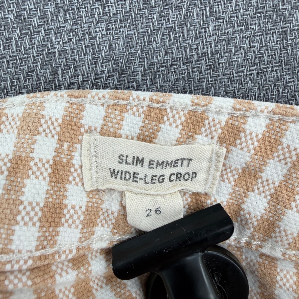Madewell Slim Emmett Wide-Leg Crop Pants 26 Tan White Gingham Check Cottagecore - Picture 6 of 11